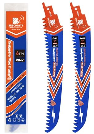 BRSCHNITT Lot de 2 lames de scie sabre avec dents japonaises 180 mm - Bord arqué - Pour bois 180 mm - 6 TPI - Pour tailler les arbres, couper le bois