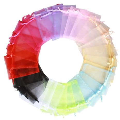 Lotnery 100pcs Organza Drawstring Gift Bags - 8x10cm Small Pouches in 10 Vibrant Colors, Ideal for Wedding Favours, Party Decorations, Jewelry Storage & Candy Packaging