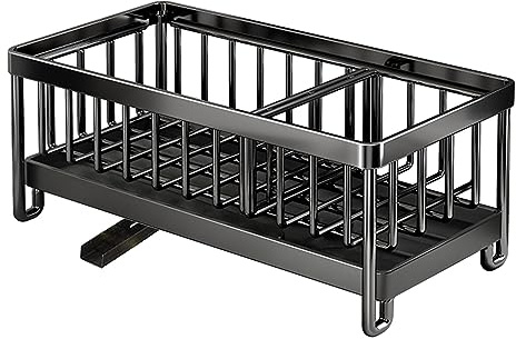 Organiseur d'évier de cuisine, organiseur à éponge à séchage rapide avec plateau auto-drainant, support de brosse antirouille pour comptoir, organiseur de rangement pour éponge/savon à vaisselle