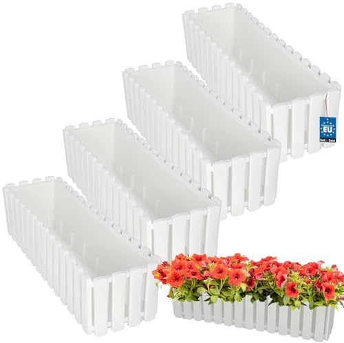 KOTARBAU® 4er Set Blumenkasten - Blumentopf - 58x18x16 cm - Weiß - Kunststoff - Pflanzkasten - Balkonkasten - Pflanzkübel Rechteckig - Übertopf Groß - Blumenkasten Balkon