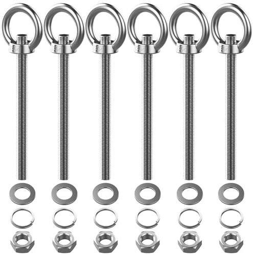 BREANIFULL 6 Stück Ösenschraube Edelstahl Ringschrauben Schraubösen Ringschrauben Augbolzen M10 × 120 mm Augenschraube mit Unterlegscheiben und Sechskantmuttern zur Befestigung und Aufhängung