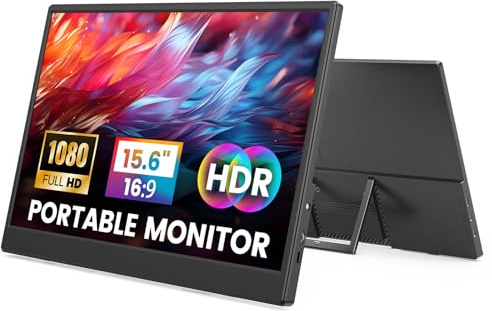 Monitor portátil de 15.6 pulgadas FHD extensor de pantalla para laptop con soporte | Segunda pantalla ultrafina de 1080P compatible con PC/Mac/dispositivo de juegos, USB-C, Mini HDMI, color negro