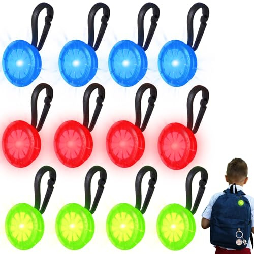 Behogan Lot de 12 cartables à LED clignotantes - Réflecteurs LED pour enfants - Réflecteurs de lumière de sécurité - Cartable - Lumière étanche - Réflecteur - Pendentif pour course à dos, randonnée