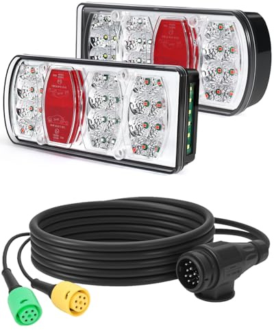 Dinfu LED Anhänger Rücklicht Set 13-Pin Rücklicht Anhängerbeleuchtung | E-Geprüfte mit 5M Kabel, für Anhänger Wohnmobile Transporter Pkw Lkw Wohnwagen