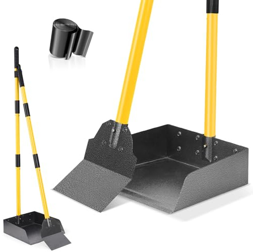 CJYMMFAN Dog Pooper Scooper Tray and Shovel Kit, Dog Poop Scooper with Adjustable Metal Long Handle, Portable Dog Poop Picker Upper with 10 Waste Bag for Yard, Grass & Garden