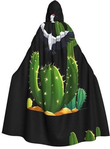 WHJHBD Crane flying on cactus Printing Halloween Adult Hooded Cape Cloak with Bow Tie for Costume Parties, Cosplay