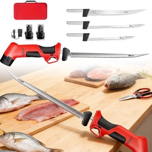 12v Sladdlös Elektrisk Fiskfilékniv, Sladdlös Elektrisk Fiskfiléknivset: 4 Blad, 2 Batterier, Förvaringsfodral | Halkfri Säkerhetslåsdesign, Lämplig För Hemmet, Hotellet Och Resor