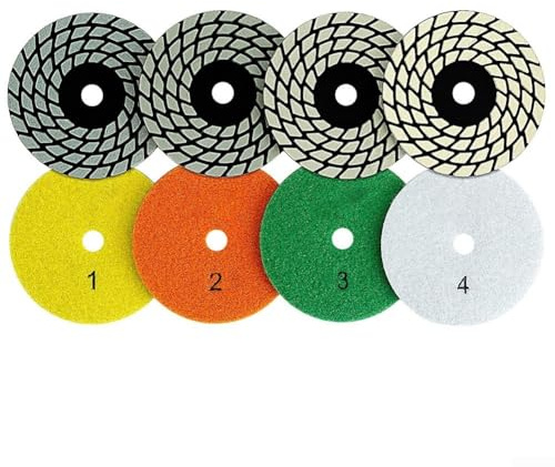 DAZZLEEX Set di dischi abrasivi flessibili da 100 mm per lucidatura a secco e bagnato per granito, marmo e pietra, con livelli di grana multipli per una finitura liscia (4 pezzi)