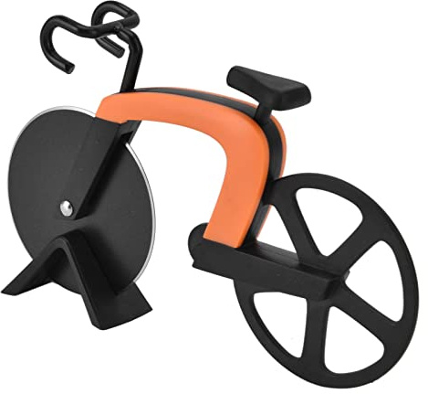 Bonbela Cortador de Pizza para Bicicleta, Hoja de Acero Inoxidable, Cuchillo para Pizza con Forma de Bicicleta, Herramienta de Cocina Antiadherente con Diseño Seguro para Cortar Pizza, (Naranja)