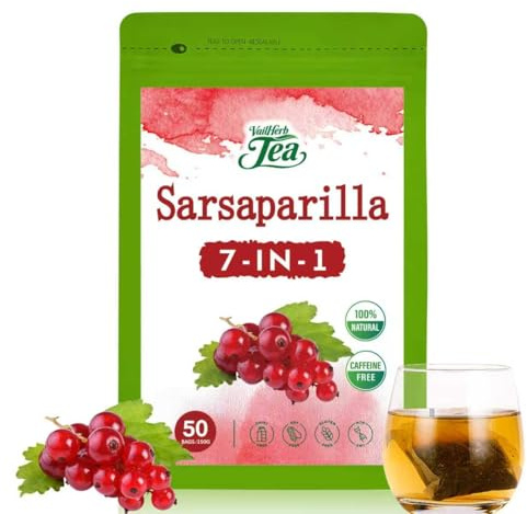 VailHerbTea Sarsaparilla Root Tea Bags for Body Detox Cleanse, 7-in-1 Herbal Tea with Burdock, Echinacea & Dandelion Support Urinary Tract and Immune Health. Caffeine-Free Tea - 50 Count