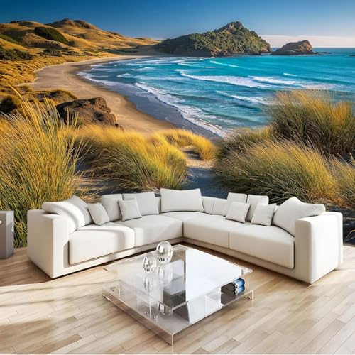 Poster Mural 3D Paysage De Plage 200 X 140 Cm Océan Plage Plantes Papier Peint Panoramique Multicoloretapisserie Photo Peinture Murale Pour Salon Chambre À Coucher - Moderne Décoration Poster Tableaux