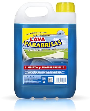 Sisbrill Lavaparabrisas Coche 5L Sisbrill Uso Directo – Líquido Limpiaparabrisas Sin Diluir, Elimina Insectos y Suciedad, Sin Residuos ni Chirridos