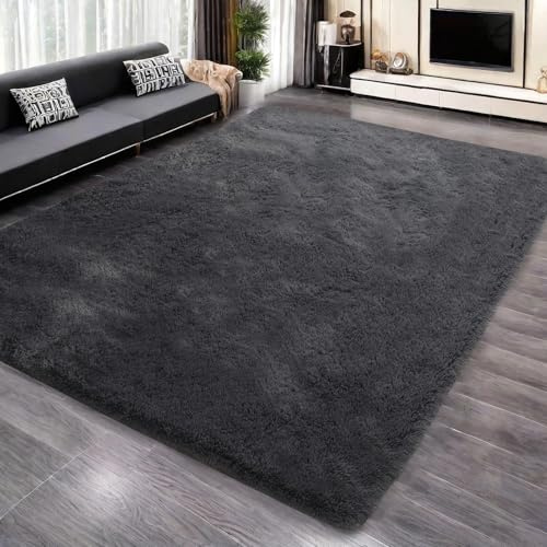 Yuanlne Rugs Living Room 200x300cm, Area Rugs for Bedroom, Washable Anti Slip Extra Large Shaggy Soft Rug Fluffy Modern Floor Carpets Mat Beside Rugs for Kids Room (Dark Grey, 200 x 300)
