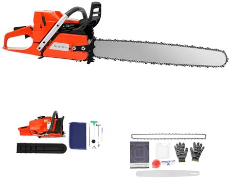 TCICOP 3,9 kw Benzin Kettensäge mit Schwerten & Ketten, 2-Takt Tragbar Motorkettensage, Benzin Motorsäge mit 71 cm³ Hubraum und 71 cm Schnittlänge, für Brennholz, Baumschnitt, Gartenpflege
