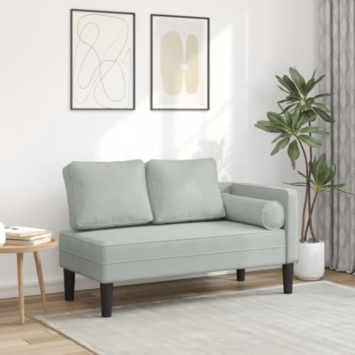 faucqel Chaiselong ljusgrå sammet med kudde, 116,5 x 62 x 57,5 cm, avslappningssäng och soffa för vardagsrum, bekväm stuga med mycket elastiskt skum, loungefåtölj med ländryggskudde
