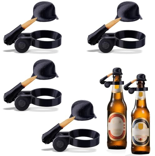 Soldier Salute Beer Bottle Helmet, Reusable Soldier Salute Beer Bottle Stopper, Novelty Bottle Cap Cover for Beer and Wine Bottles, Funny Bar Accessory Gift for Men, Parties and BBQs, 4PCS Black