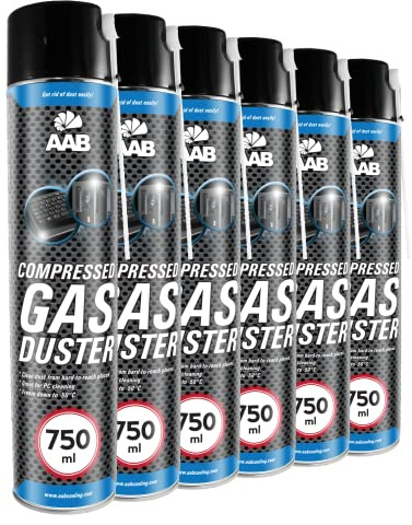 6 x AAB PC Spray Limpiador 750ml para Limpiar Teclados, Ordenadores, Copiadoras, Cámaras, Impresoras y Otros Equipos Eléctricos, Duster, Eliminación de Polvo, Aire Comprimido, Botella, Soplador