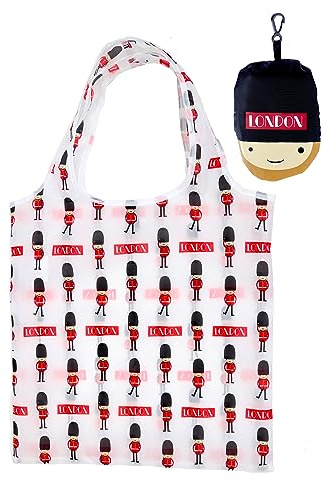 Puckator Foldable London Guardsman, Polyester, Mixed, Pouch 13x9x1cm Bag Height 55cm Width 38cm Depth 0.1cm