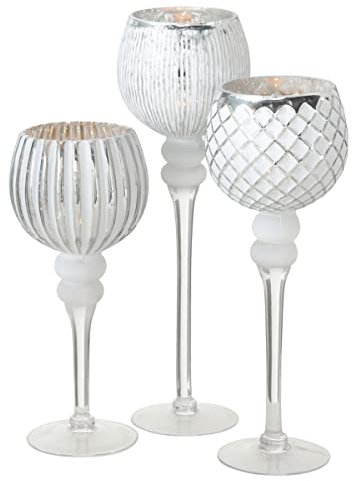 Boltze Windlicht Set Manou 3-teilig (verschiedene Muster, Deko-Gläser für Kerzen / Weihnachtsdekoration, Kerzenständer Höhen 30 cm / 40 cm / 35 cm, Form rund, abstrakte Muster) 1005606