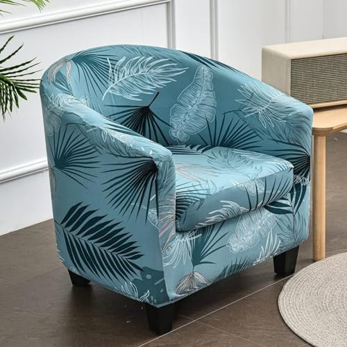 Highdi 2 Stück Sesselschoner Sesselüberwurf mit Elastisch Stretch Husse, Club Chair Schonbezug Sofabezug mit hoher Dehnung Sessel für Clubsessel Loungesessel Cocktailsessel (Blaues Blatt)