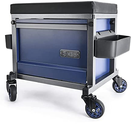 URBANTRANSIT Sidekick Heavy Duty Shop Stool - 500 Lb Capacity Rolling Stool for the Garage and Workshop with Toolbox Storage and 360 Degree Swivel Wheels - an Ideal Mechanics Stool or Workshop Stool