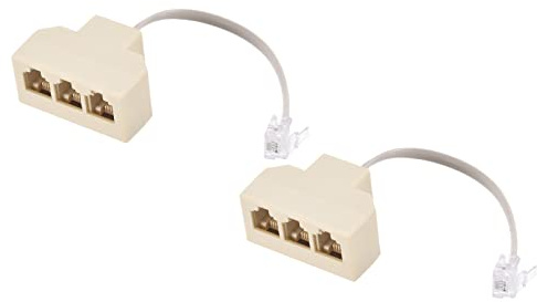 MECCANIXITY Phone Jack Splitter 6P4C Male to 3 Female Way Socket Adapter Telephone Line Splitter with Telephone Extension Cord 2 Pack