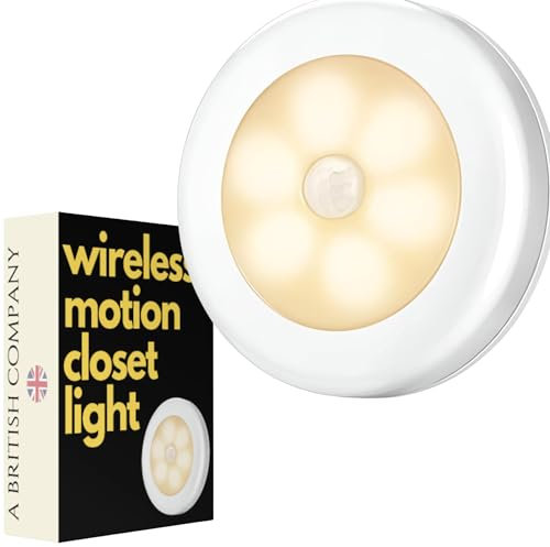 Single motion sensor wireless light for wardrobes cupboards and under stairs closets | Battery Powered LED warm white lamp with automatic on off | for kitchen, bedroom, bathroom, garage, shed, loft