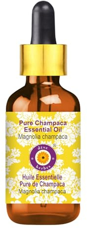 Deve Herbes Pure Champaca Essential Oil (Magnolia champaca) Non-Sticky | Non-Greasy | Exotic Floral Aroma | for Aromatherapy, Perfumery, Skin & Hair Care 5ml with Glass Dropper