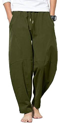 YAOBAOLE Herren Leinenhose Freizeit Loose Fit mit Taschen und Elastikbund