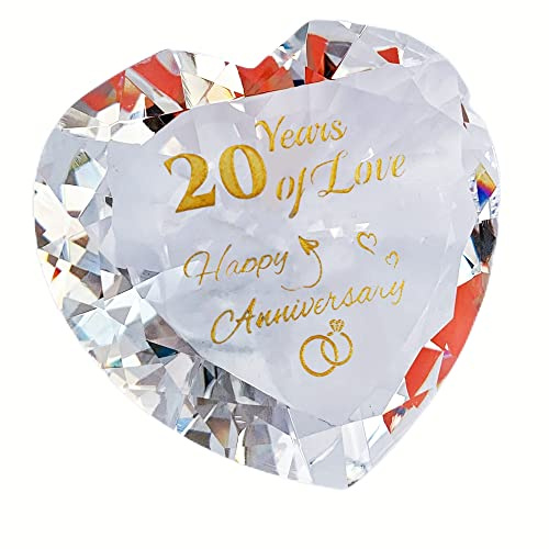 Romantische Geschenke zum 20. Jahrestag für Paare, Frauen, Ihre Mutter, 20 Jahre Jahrestag Geschenke für Ehefrau Freundin, Kristall Diamant geformte Briefbeschwerer Herz Heirat Andenken Ornamente