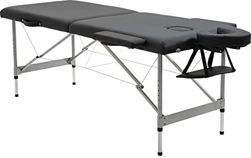 HOMCOM Lettino per Massaggio Portatile e Pieghevole in Alluminio e PU con Altezza Regolabile e Seduta Imbottita, 186x71x62-83 cm, Nero