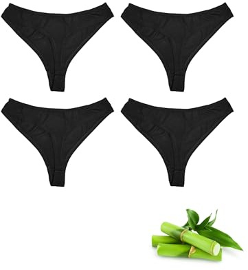 Basic Treasure 4-pack bambu stringtrosor dam svart M, andningsbar bambu