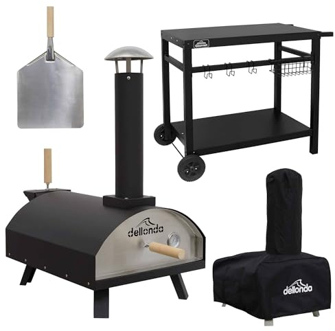 Dellonda Portable Wood-Fired Pizza Oven with Cover/Carry Bag & Trolley - DG258