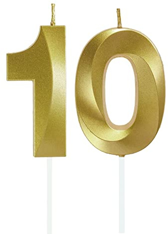 Geburtstag Zahlen Kerzen,10 Geburtstag Zahl Kerzen Gold Geburtstagskerzen Cake Topper Geburtstag Kuchendeko Kuchen Dekoration,für Hochzeit Party Hochzeit Jahrestag Feier Lieferungen