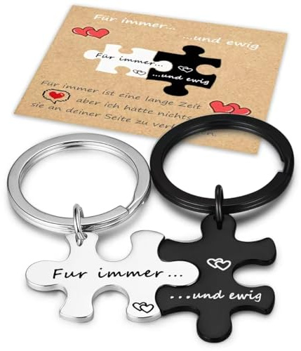 Lwkeay weihnachtsgeschenke - Pärchen Geschenke Schlüsselanhänger Partnergeschenke 2pcs - Puzzle Schlüsselanhänger mit Gravur - “ Für immer und ewig” - Schlüsselbund Geschenk für Paare