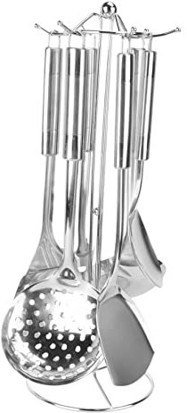 SHOWERORO 6piezas Utensilios Cocina Acero Inoxidable Con Soporte Para Hogar y Restaurante Menaje Cocina Resistente y Funcional Para Cocinar Fácil y Cómodo