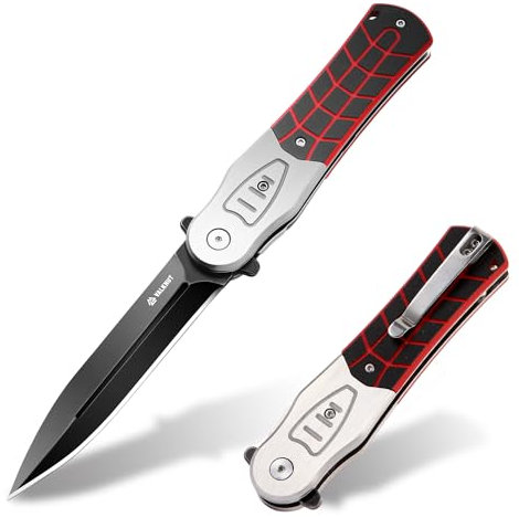 VALKNUT Klappmesser Taschenmesser, groß Outdoor Messer aus D2 Stahl Klinge 10cm, Scharfes EDC Einhandmesser mit Clip für Männer Camping, Survival Jagdmesser, Rot & Schwarz