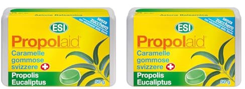 ESI - Propolaid Pastiglie Morbide, Caramelle Gola con Propolis ed Eucalipto, Azione Balsamica e Antinfiammatoria, Senza Glutine e Vegetariane, 50 g (Confezione da 2)
