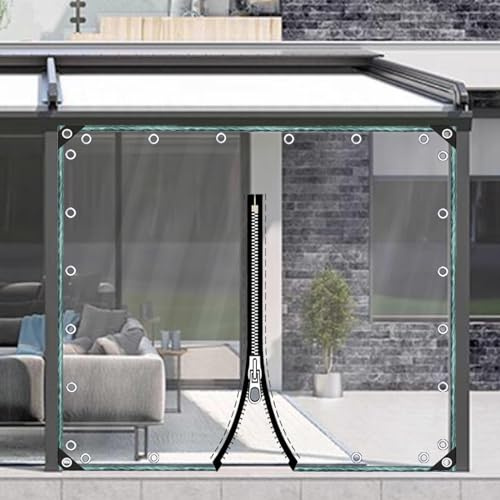 Pérgola Lona Transparente Paneles Laterales,Lona Alquitranada Impermeable con Puertas de Cremallera,Gazebo Carport Porche Lona Cubierta,Cortinas de Lluvia Exterior,con Ojales,L×H-1.5x2m/4.9x6.6ft