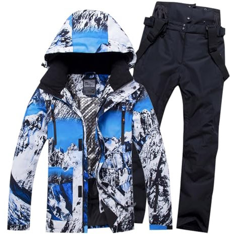 Bunt Bedruck Hoher Qualität Trainingsanzug Skijacken Hosen Set Winddicht Schneeanzug Männer Sportlich 2-Teilig Wander Herren Warmer Winter Komfort Hosenanzüge Lässig Jogginganzug (Black, XXL)