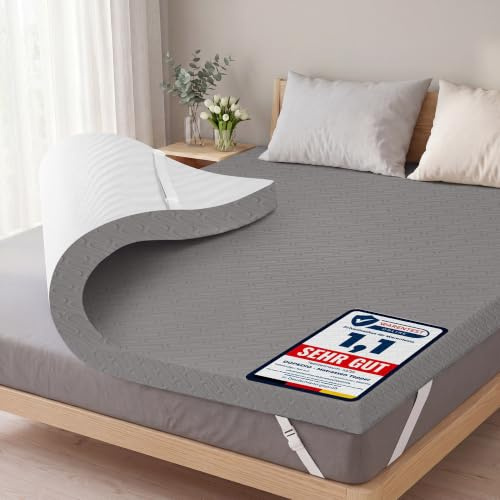 DOPEDIO 7,5cm Gel Memory Foam Matratzen Topper Weiche Matratzenauflage mit Öko-TEX® 100 Zertifizierung, Waschbarer Bezug für Boxspringbett und Schlafsofa (160x200cm, Grau)