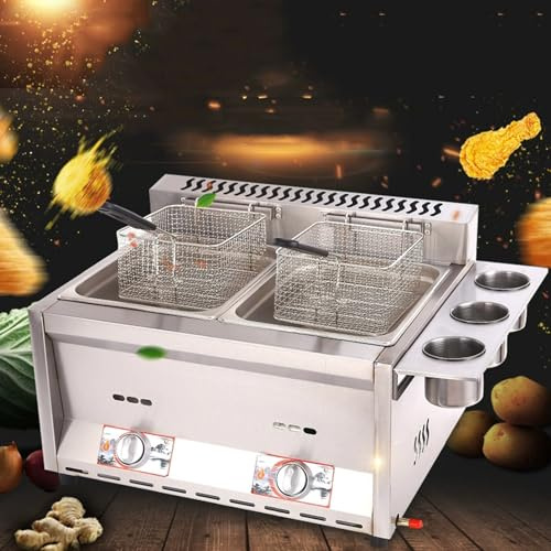 Friteuse à gaz 16 l en acier inoxydable de qualité alimentaire Allumage électronique par impulsion Antidérapante Économie d'énergie Nettoyage facile