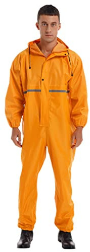 Freebily Herren Damen wasserdichte Overalls Arbeitskleidung Mit Reflexstreifen Und Kapuze Regenmantel Reinigungsoverall Sicherheitanzüge Gelb_A XXL