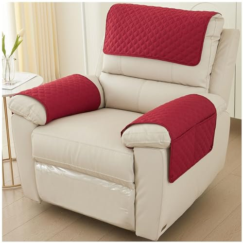BDMFJY Sesselschoner für Fernsehsessel, Relaxsessel Sesselschoner mit 2 Taschen, Sesselauflage Anti-Rutsc Sesselbezug für Möbelschutz, Waschmaschinenfest,Rot,2 Seater