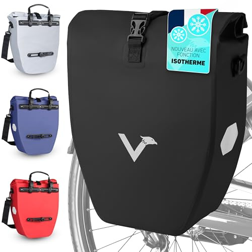 Valkental - Bolsa portaequipajes Grande e Impermeable - 28L y 20L de Capacidad - Bolsa para el portaequipajes con reflectores (Negro con función de refrigeración, Media)