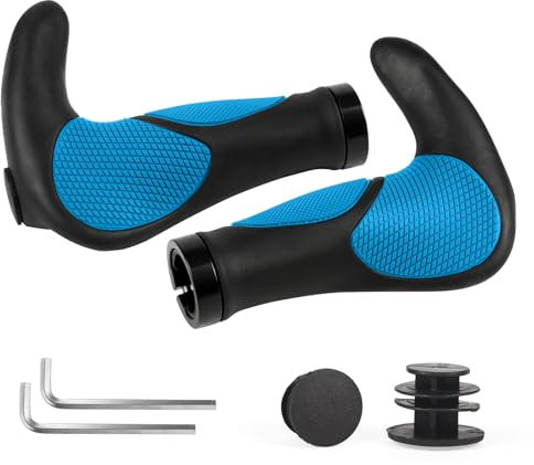 ROGTYO Empuñaduras ergonómicas para bicicleta, empuñaduras de goma antideslizante, 22 mm, empuñaduras de ciclismo para MTB, BMX, bicicleta eléctrica, bicicleta plegable, scooter (azul)