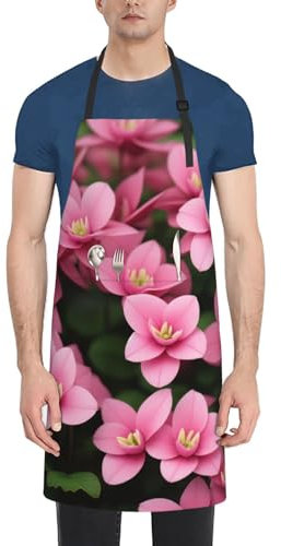 Oudrspo Schürzen mit Blumenmuster und Alpenveilchen-Blumendruck für Damen, verstellbare Kochschürze mit Taschen, Schürzen für Damen und Herren