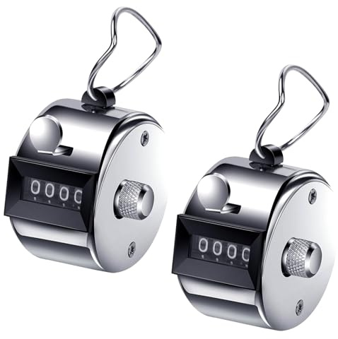 GNAUMORE Handzähler Zähler,Counter Clicker Hand Counter,Metal Counter,Hand Counter,Manual Clicker,Mechanical Click Counter,Finger Counter,Clicker,Counter,4-Digit Counter for Golf Counting 2PC