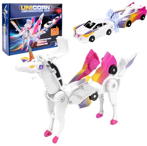 Einhorn Transformierendes Auto Spielzeug, 2 Stück Einhorn Transformers Roboter Spielzeug, Kollision Deformation Kombinierter Car für Kinder Geschenk