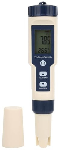 Testeur Ph Piscine 5 En 1 Ph/Tds/Ec/Salinité/ThermomèTre Testeur Piscine Electronique Ph Metre Piscine avec éCran, ÉTanchéIté Ip67, Adapté à L'Eau Potable, à L'Hydroponie, Aquariums